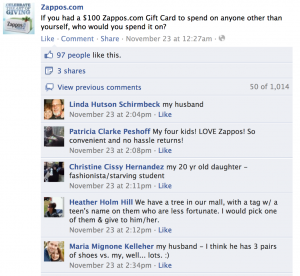 Zappos on Facebook: the whole conversation is visible